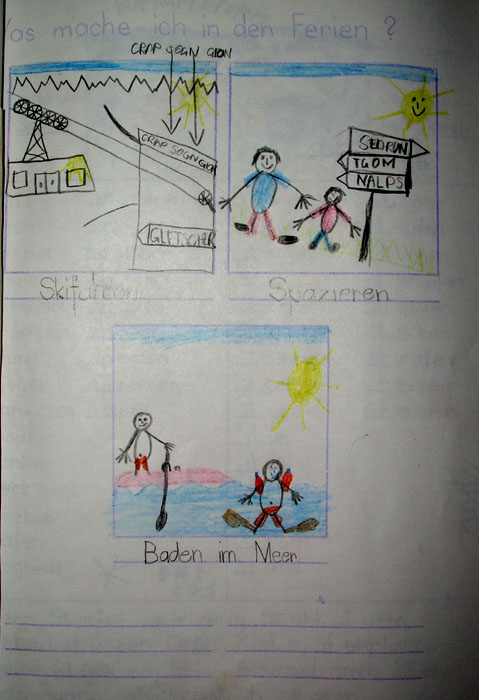 Sommer 1979: Sommerskifahren am Crap Sogn Gion - dazu wandern und im Meer baden... Programm der Sommerferien 1979 (Reliquien aus der ersten Klasse)
