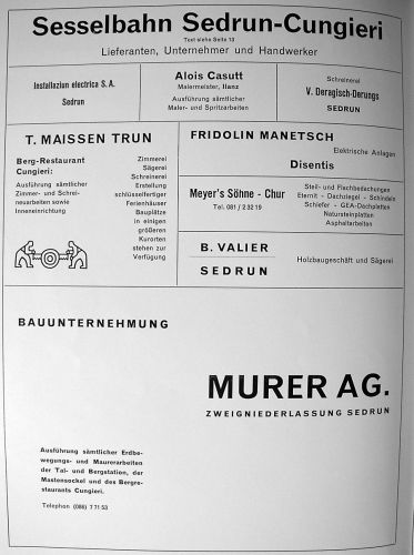 Auf der vorderen Umschlagsseite der Terra-Grischuna-Nummer 6/1956 viel Werbung aus dem Baukonsortium.
