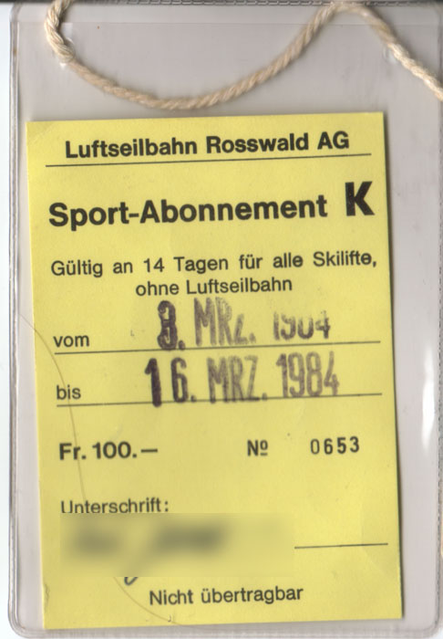 Rosswald, 14-Tage-Skiticket Kinder, März 1984
