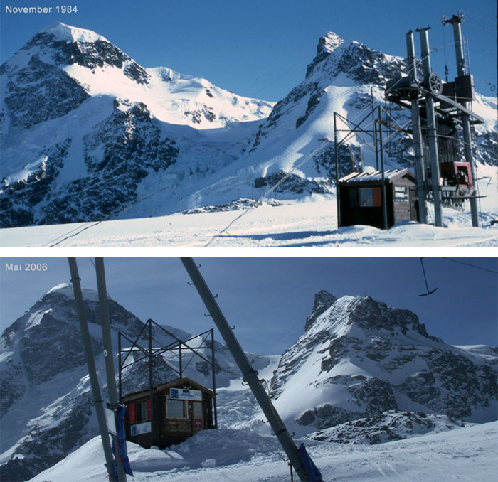 Beim Skilift Gandegg: November 1984 (oben) und Mai 2006 (unten)
