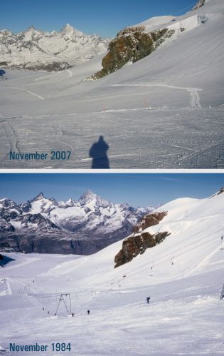 Plateau Rosa: November 1984 (oben) und November 2007 (unten)
