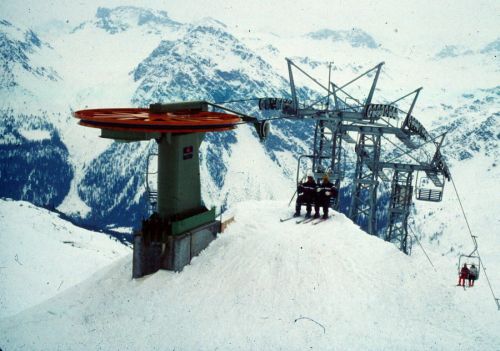 Sesselbahn in Arosa; Dia, entwickelt Januar 1980
