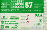 Ticket der Swiss Indoors 1987, damals noch recht günstig... sauber geknipst von der Securitas (Klicken für grössere Fassung)