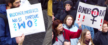 Demo gegen den männerdominierten Bundesrat am 13.12.2003 in Bern - wer hätte gedacht, dass vier Jahre danach......