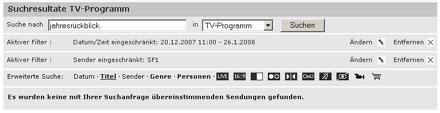 Mühsame Suche nach Sendungen auf sf.tv
