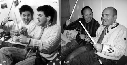 Schülerzeitungsmacher anno 1988 und 2008 - die Zeit hat ihre Spuren hinterlassen! (Fotos: Stefanie Jacomet 1988 / Lucinda Tanner 2008)