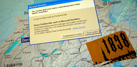 SBB-Info mit Windows-Fehler und YB-Kleber (11. Mai 2008)