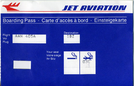 Boarding Pass, ZRH-IBZ mit AAN 405, 23. Juli 1988