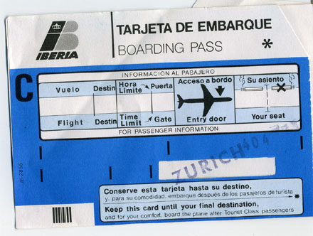 Boarding Pass, IBZ-ZRH mit AAN 404, August 1988