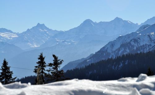 Eiger und Mönch vom Gurnigel aus, 1. März 2010
